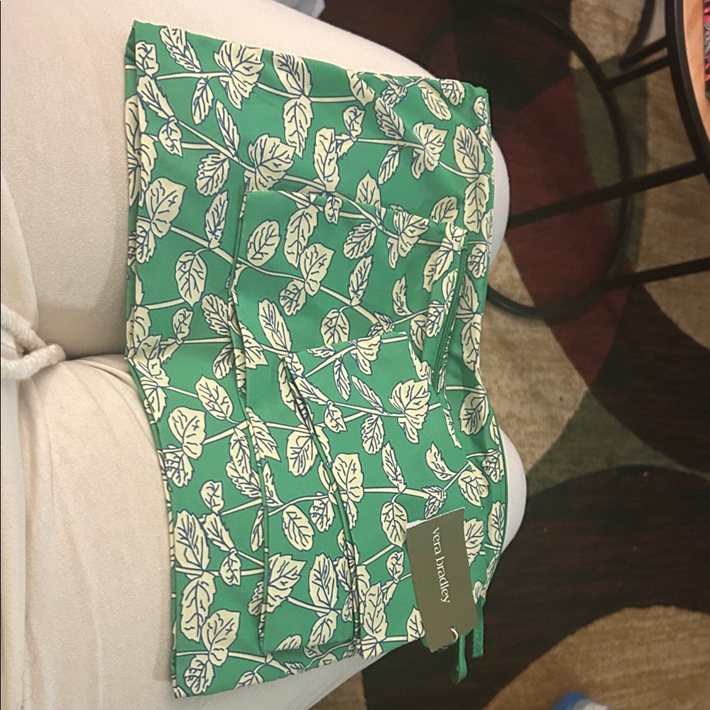 Vera Bradley Leaf Print Green 3 piece Cosmetic Pouch set